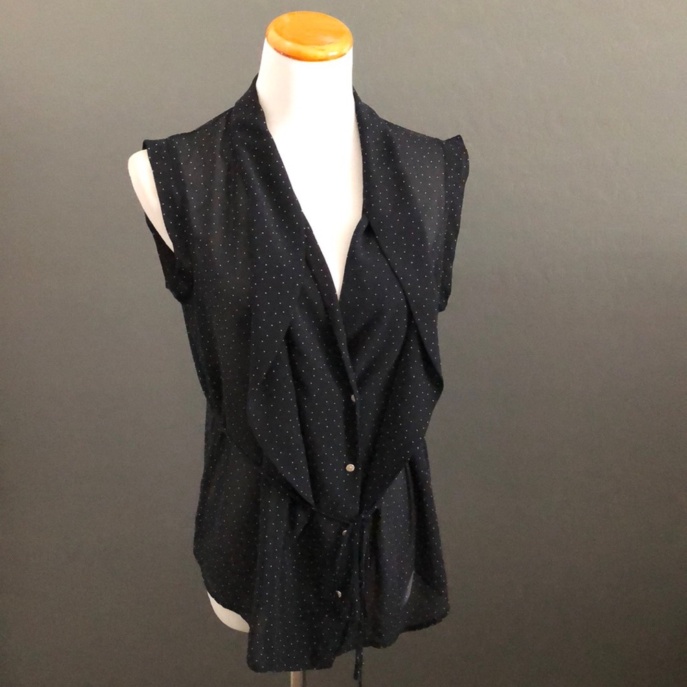 Forever 21 blue and white polka dot sheer blouse M